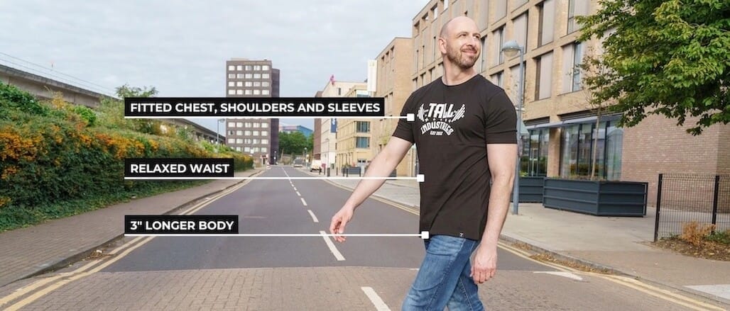 tall men's organic cotton shirts_diagram explaining how the clothing is specifically designed for tall men