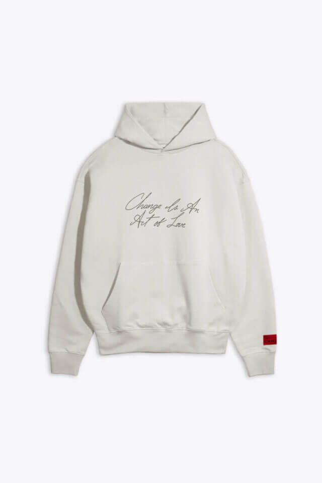 "Change is an art of love" white hoodie from CHNGE.