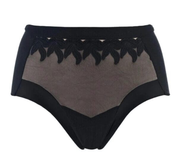 allergy-safe underwear: black mesh high-wasted JulieMay briefs.