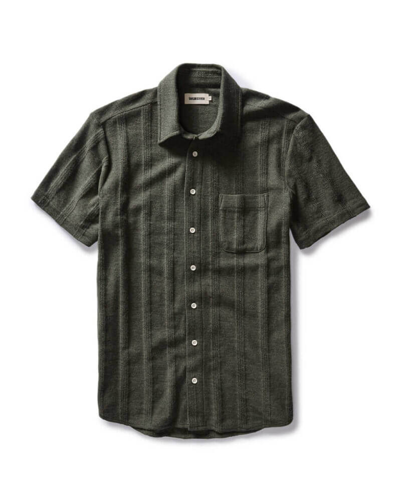 The Short Sleeve California in Heather Olive Pointelle Stripe