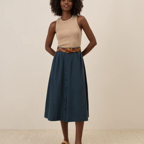 Women's Midnight Blue Sunset Lightweight Cotton Button Skirt XX