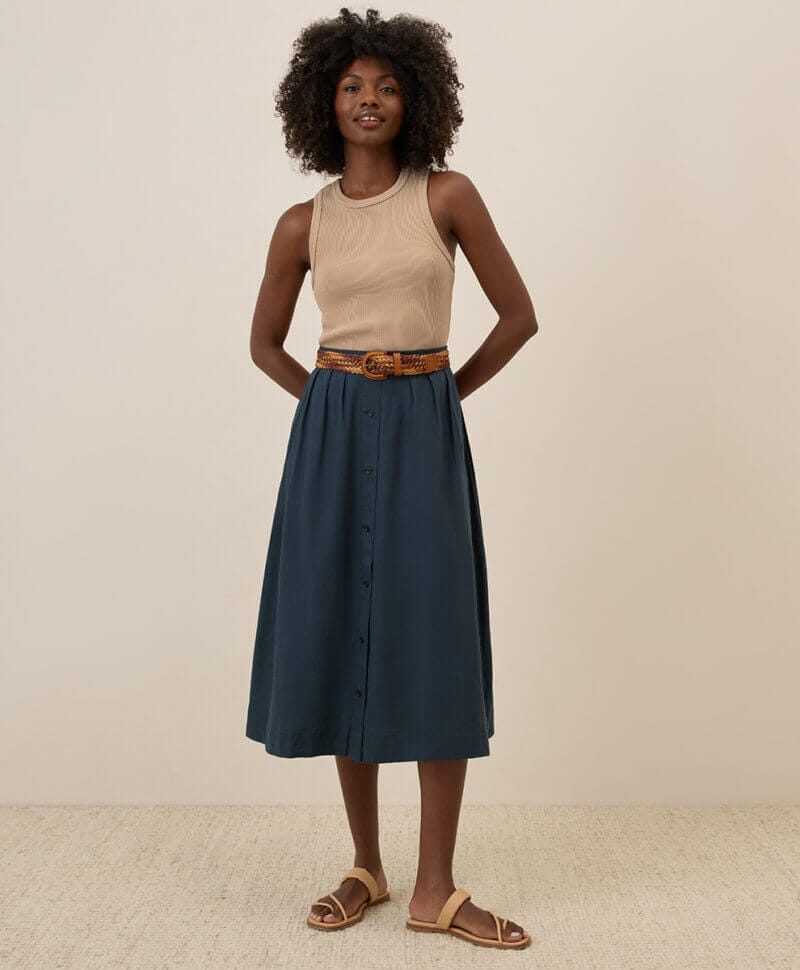 Women's Midnight Blue Sunset Lightweight Cotton Button Skirt XX