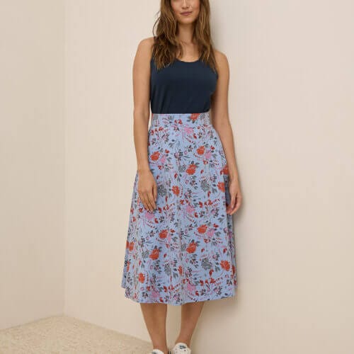 Women's Nightfall Blooms Cornflower Blue Fit & Flare Midi Skirt XS