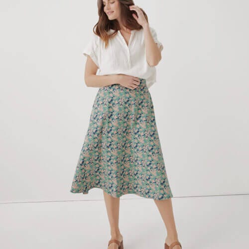 Women's Shadow Floral Spruce Fit & Flare Midi Skirt S