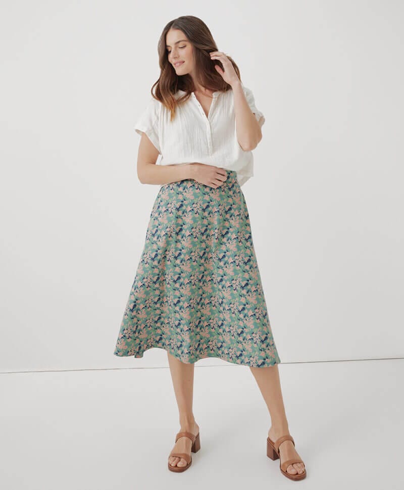 Women's Shadow Floral Spruce Fit & Flare Midi Skirt S