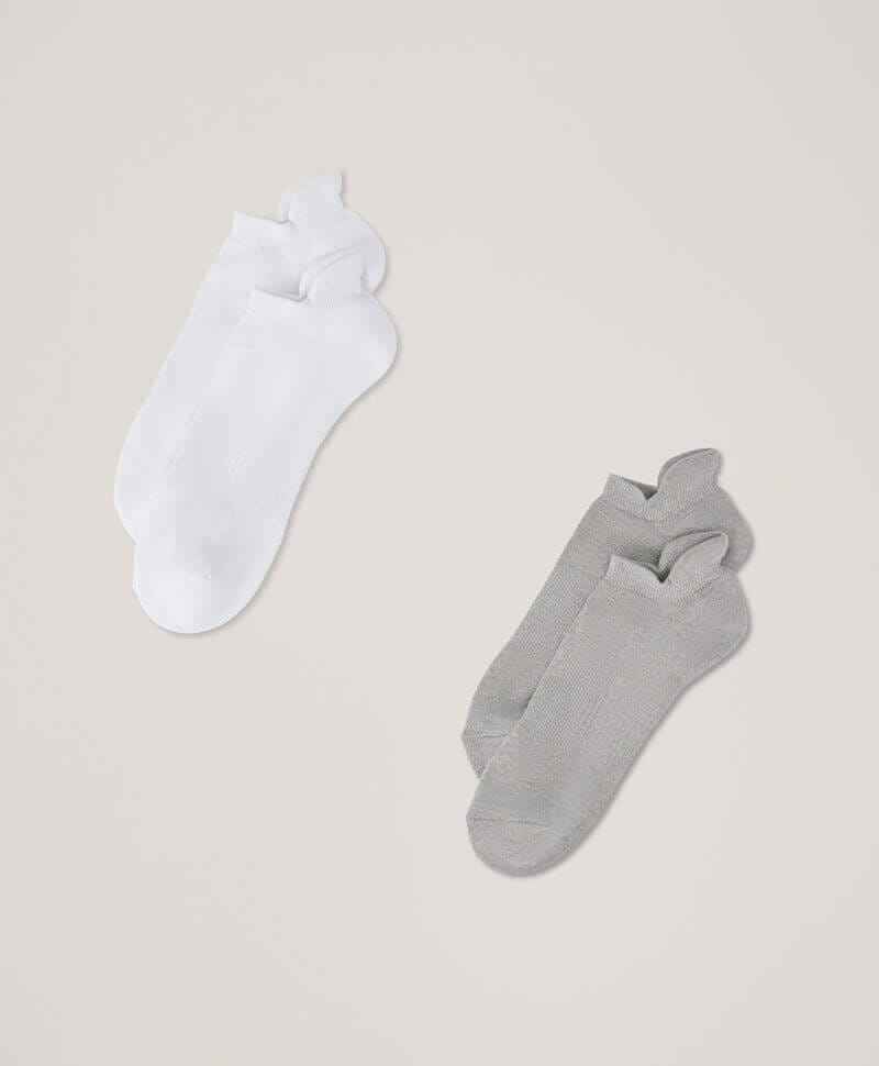 Men's White/Heather Grey Tabbed Ankle Socks 2-Pack 1S