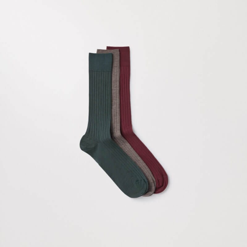 The Merino Sock 3-Pack Light Brown/Dark Green/Burgundy