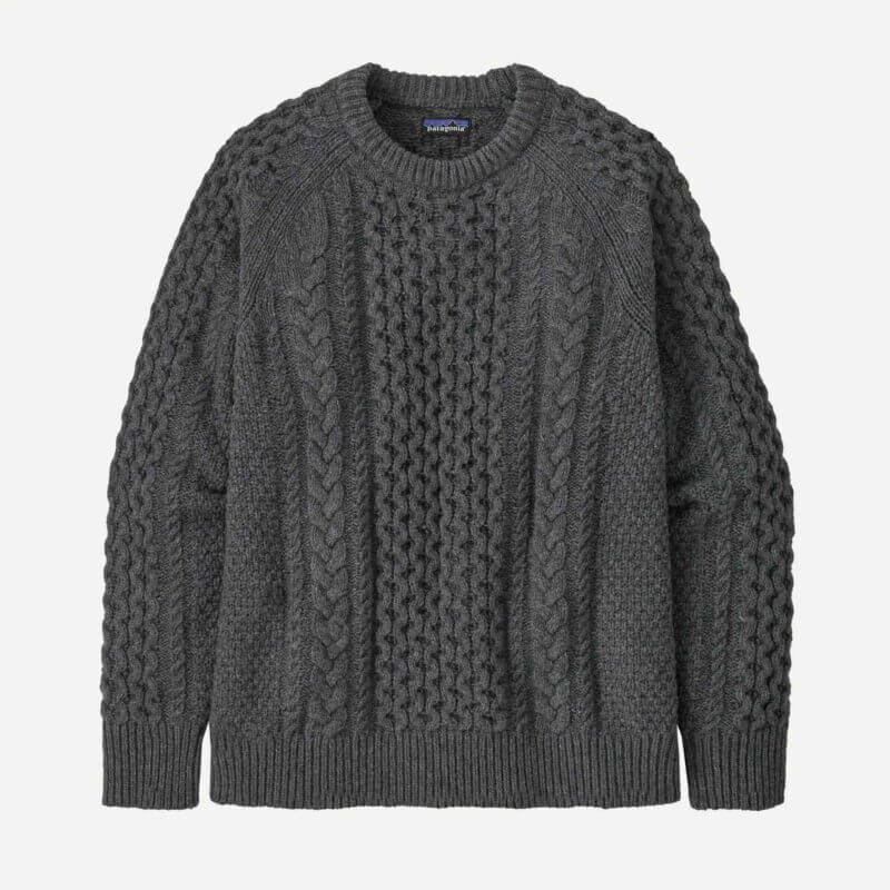 Patagonia Recycled Wool-Blend Cable-Knit Crewneck Sweater in Hex Grey