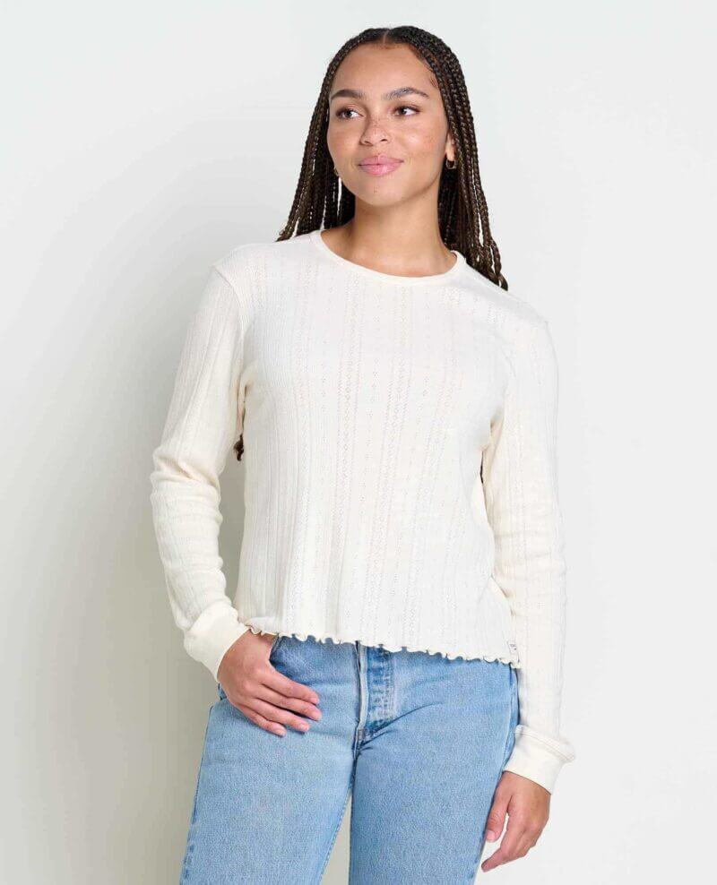 Foothill Pointelle Long Sleeve Crew Salt / S