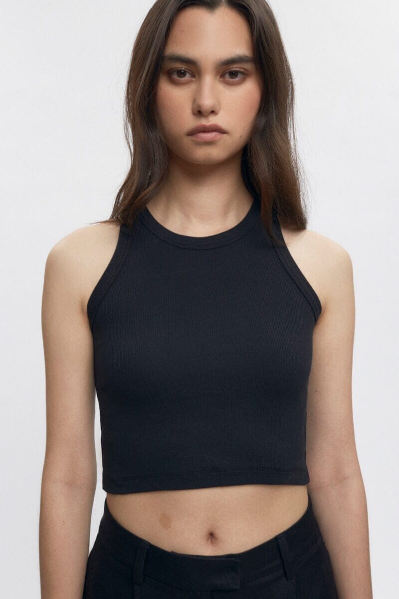 Kotn Women's Crop Racer Tank Top in Black, Size Medium, Egyptian Cotton