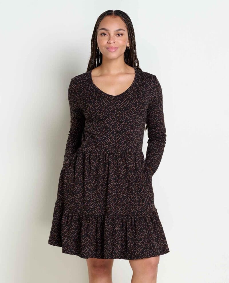 Marley Tiered Long Sleeve Dress Black Dot Print / XS