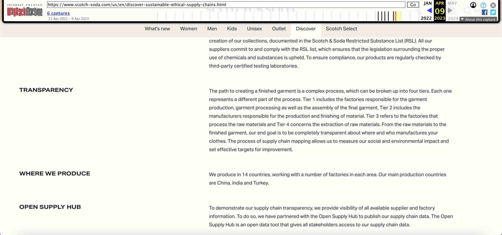 Screenshot from Scotch & Soda 2023: they had a robust sustainability page