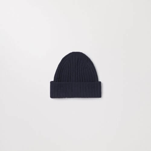 The Ribbed Wool Beanie Dark Navy