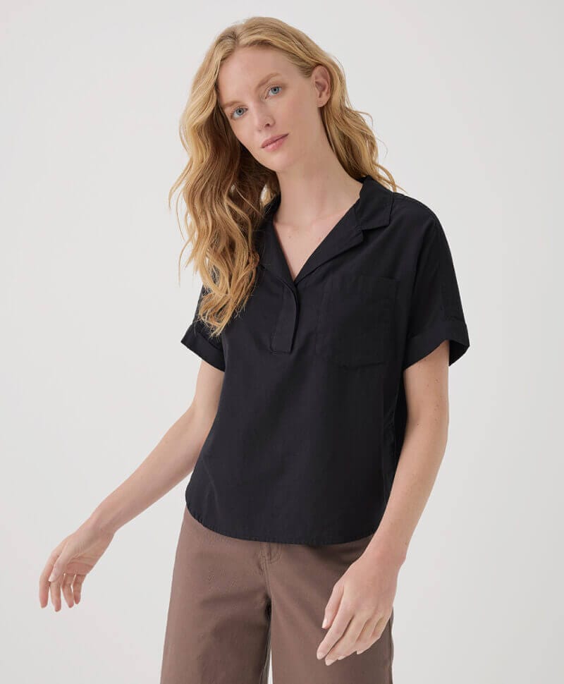 Women's Black Sunset Lightweight Cotton Popover Top M