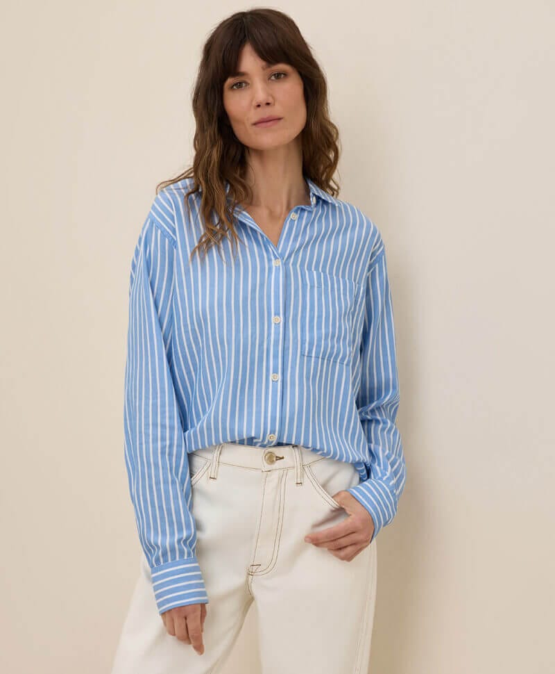 Women's Blue Bondi Stripe Sunset Lightweight Cotton Classic Shirt 3XL