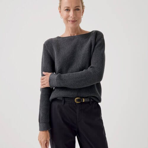 Women's Charcoal Heather Luxe Knit Boatneck Sweater 2XL