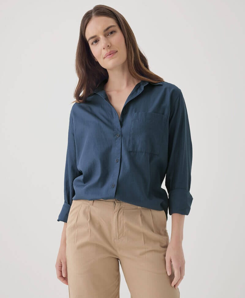 Women's French Navy Sunset Lightweight Cotton Classic Shirt S
