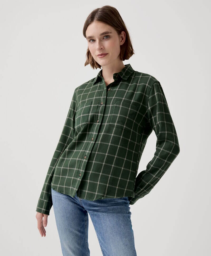 Women's Mountain View Check Fireside Flannel Button Up Shirt M
