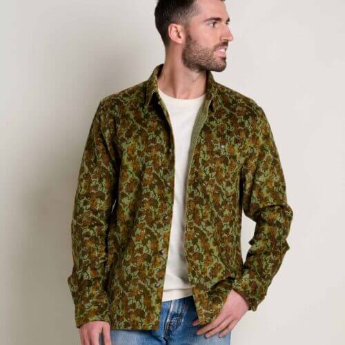 Men's Cascadia Cord Shirt Green Moss Leaf Print / S