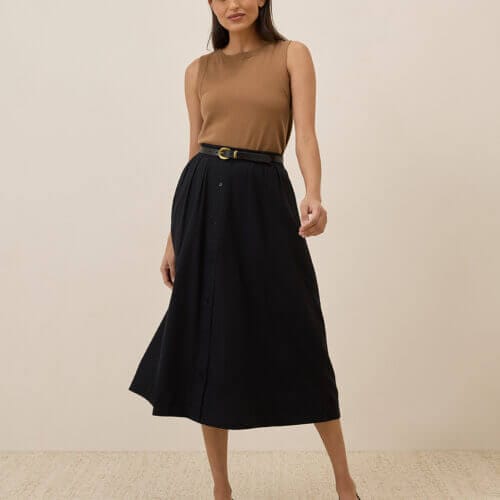 Women's Black Sunset Lightweight Cotton Button Skirt XS