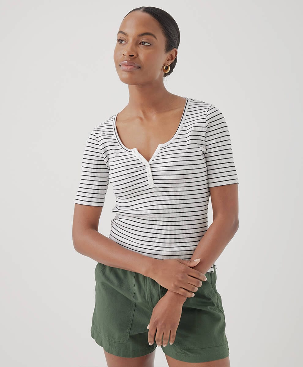 Women's Chic Stripe Favorite Rib Henley Top XS