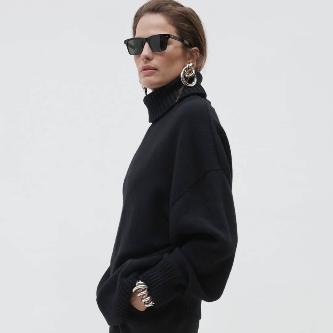 Another Tomorrow luxury sustainable sweater in black