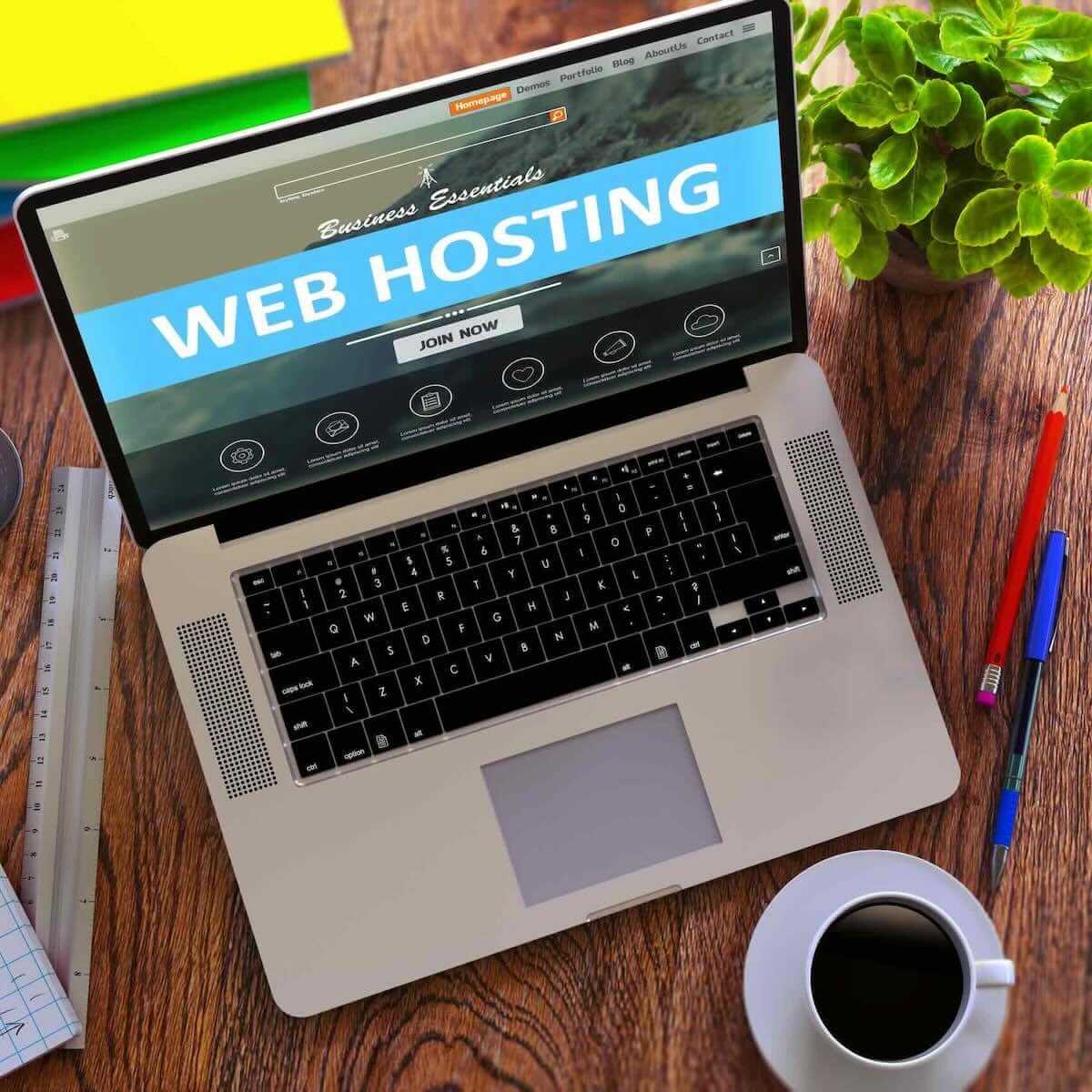 photo of computer with words web hosting