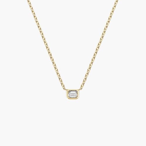 14K Yellow Gold Emerald Cut Lab Diamond Bezel Solitaire Pendant (1/10 ct. tw.)