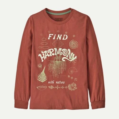 Patagonia Kids' Long-Sleeved Graphic T-Shirt in Potters Red, Organic Cotton