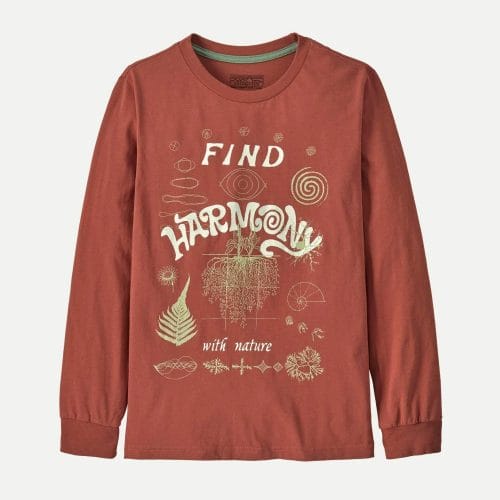 Patagonia Kids' Long-Sleeved Graphic T-Shirt in Potters Red, Organic Cotton