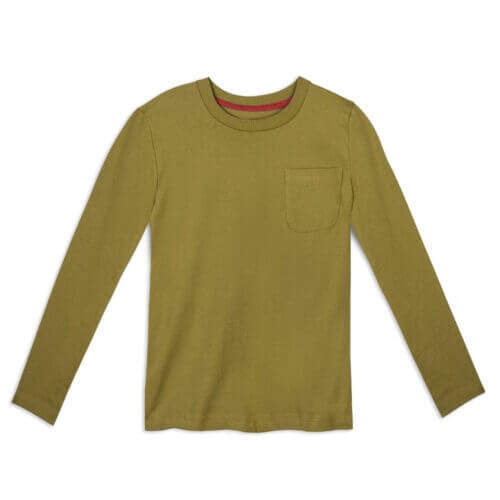 Organic Cotton Kids Shirts - Long Sleeve Pocket Tee - Olive / 3T