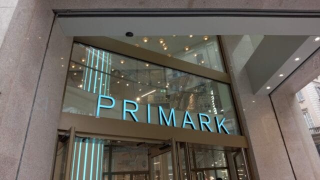 Primark store entrance with illuminated brand signage