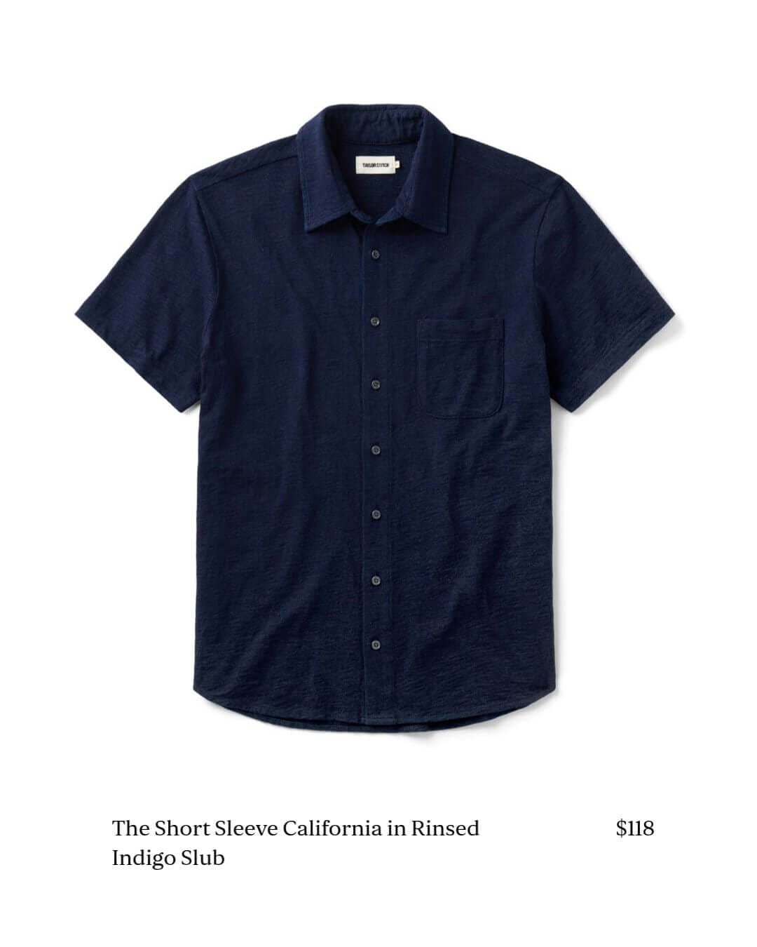 The Short Sleeve California in Rinsed Indigo Slub