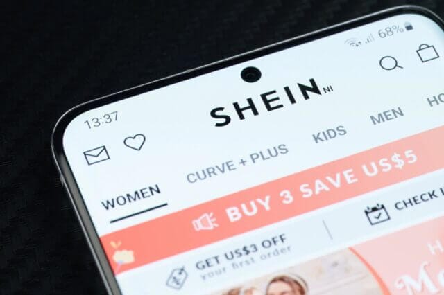 photo of shein app up close on a cell phone
